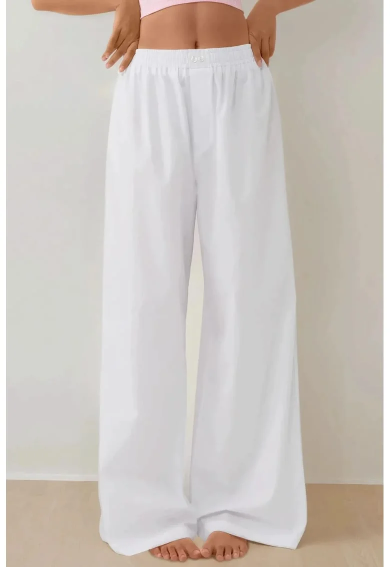 Pantaloni din bumbac cu talie inalta si croiala lejera
