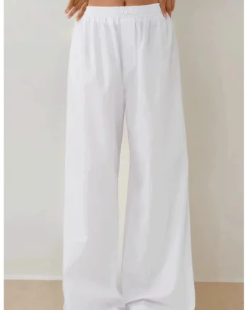Pantaloni din bumbac cu talie inalta si croiala lejera