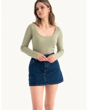 Bluza dama,  croptop Basic, maneca lunga, bej, bumbac