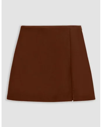 Fusta mini dama  poliester/elastan, crapatura laterala, maro
