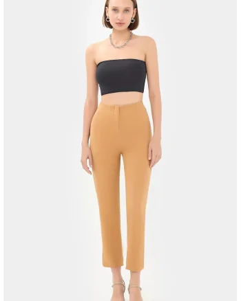 Pantaloni dama,  talie inalta, croiala tip morcov, alb, textil