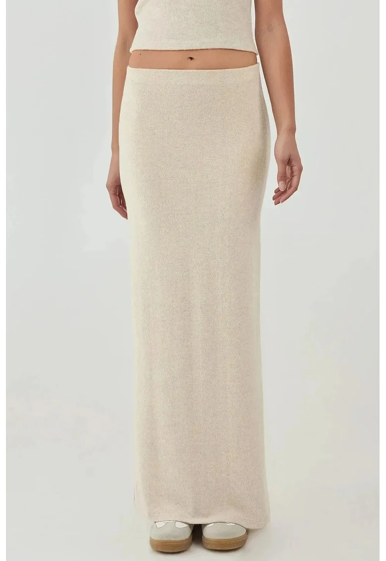 Fuste,  fusta texturata moale, talie elastica, bej, tricot