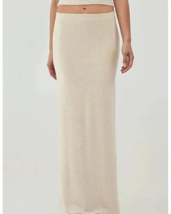 Fuste,  fusta texturata moale, talie elastica, bej, tricot