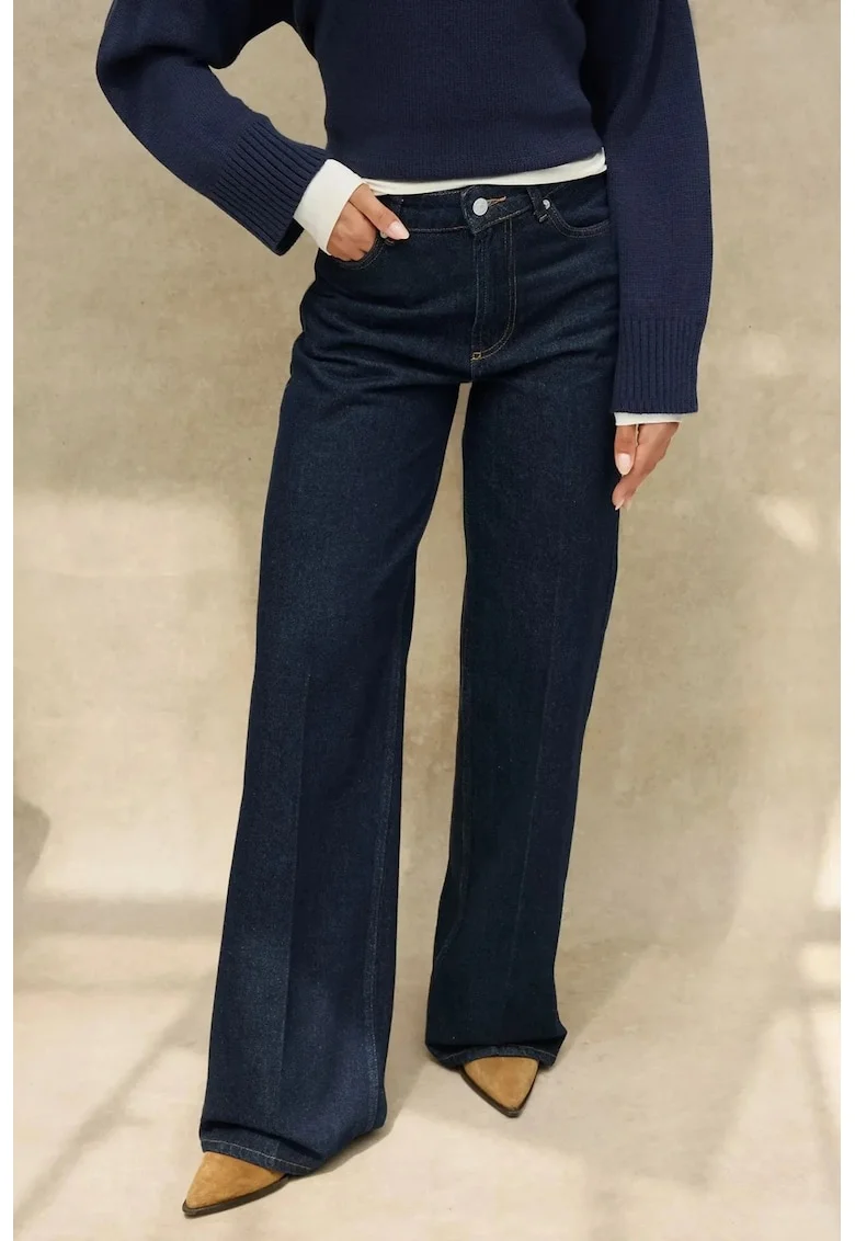 Blugi dama  Wide Leg, albastru inchis, denim, talie normala