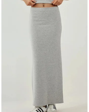 Fuste,  fusta texturata moale, talie elastica, gri deschis, tricot