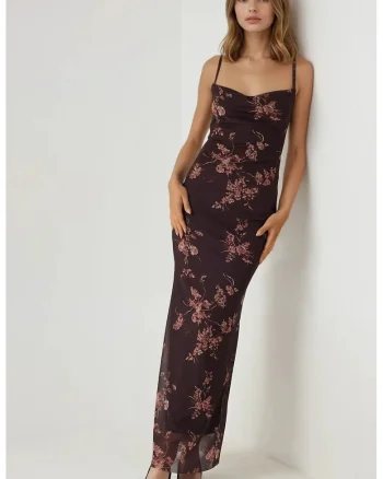Rochie maxi,  mulata, maro, jerseu