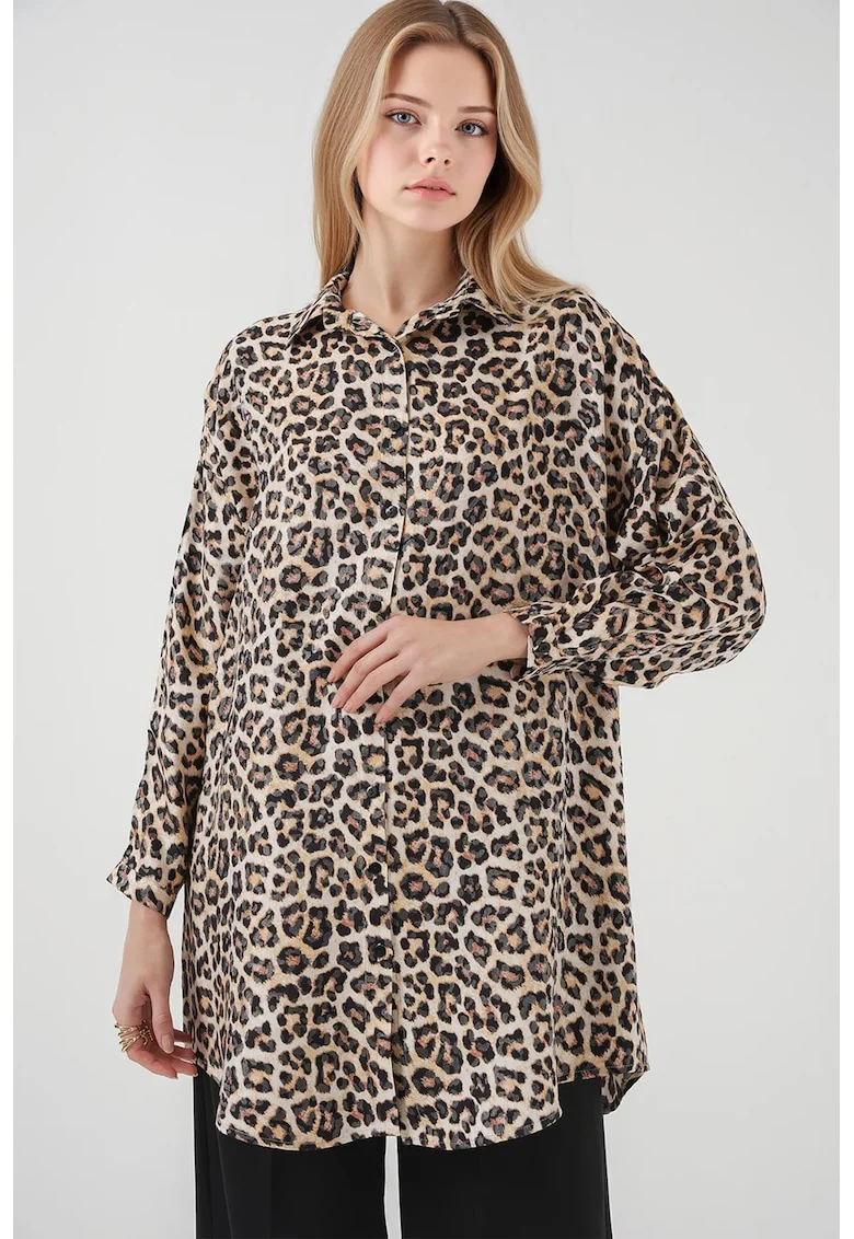 Camasa dama, HiCCUP, imprimeu leopard, eleganta, bej, viscoza/poliester