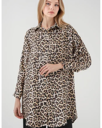 Camasa dama, HiCCUP, imprimeu leopard, eleganta, bej, viscoza/poliester