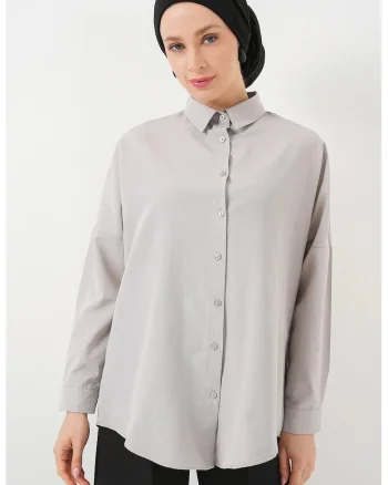 Camasa HiCCUP poplin, croiala lejera, gri deschis, poliester, Gri deschis