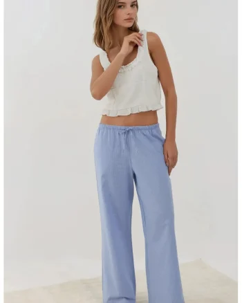 Pantaloni de pijama  largi, poliester, albastru