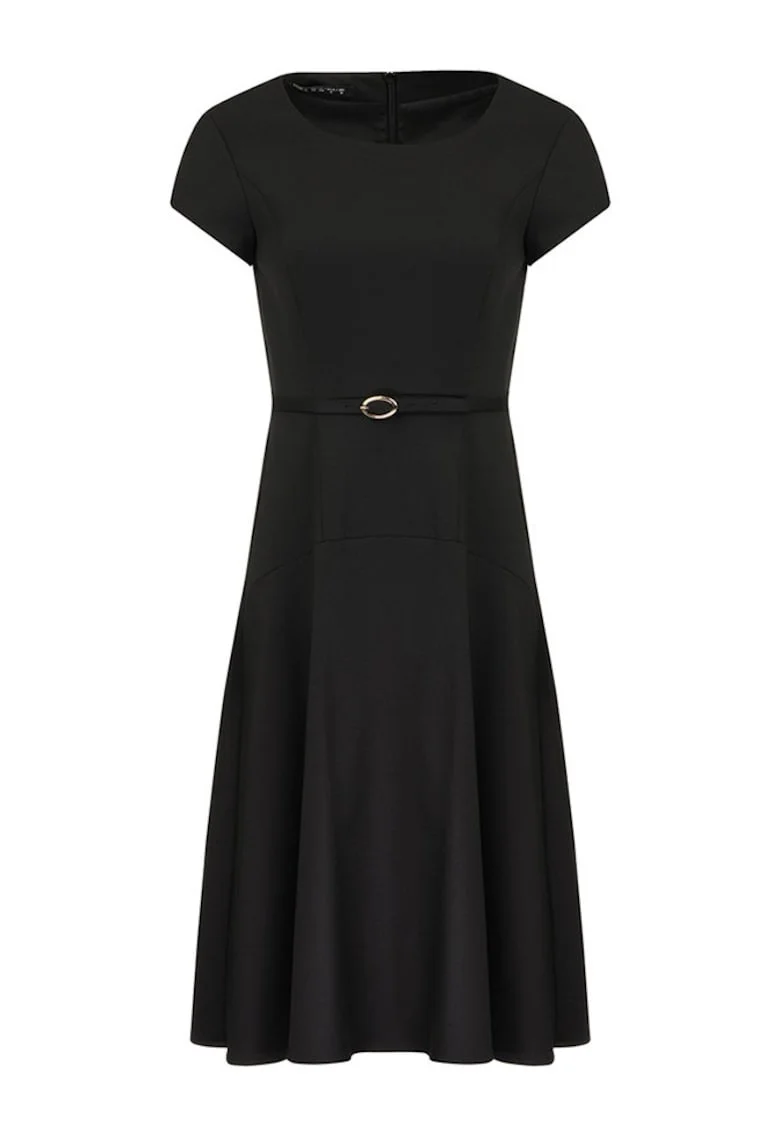 Rochie midi evazata cu talie accentuata