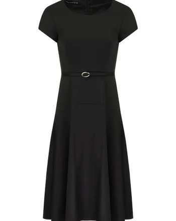Rochie midi evazata cu talie accentuata