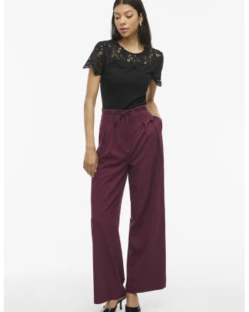 Pantaloni cu croiala ampla, talie inalta si snururi de ajustare, Violet tyrian