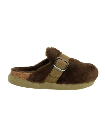 Saboti dama  Ivy Big Buckle, piele naturala, blana, verde, confortabili,