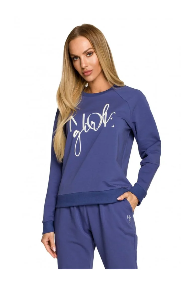 Bluza de dama . Cu motiv. Bumbac. Elastan. Albastru, Albastru