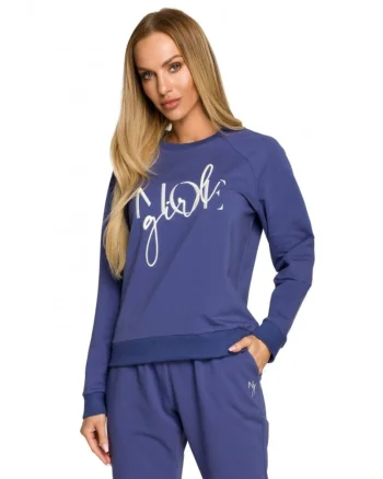 Bluza de dama . Cu motiv. Bumbac. Elastan. Albastru, Albastru