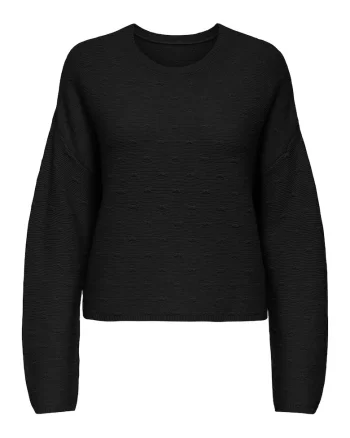 Pulover tricotat fin cu terminatie cu striatii, Negru