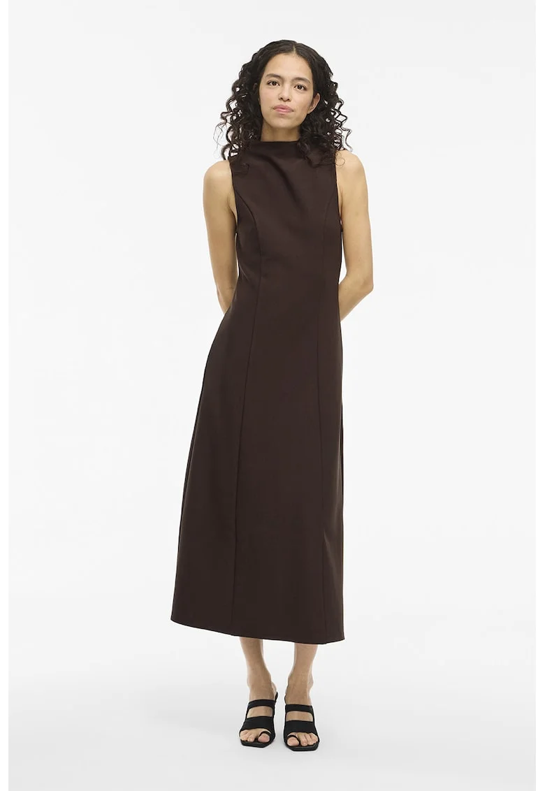 Rochie fara maneci cu croiala in A, Maro
