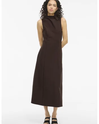 Rochie fara maneci cu croiala in A, Maro