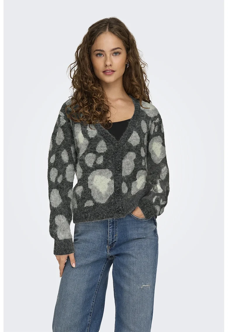 Cardigan cu animal print, Verde padure