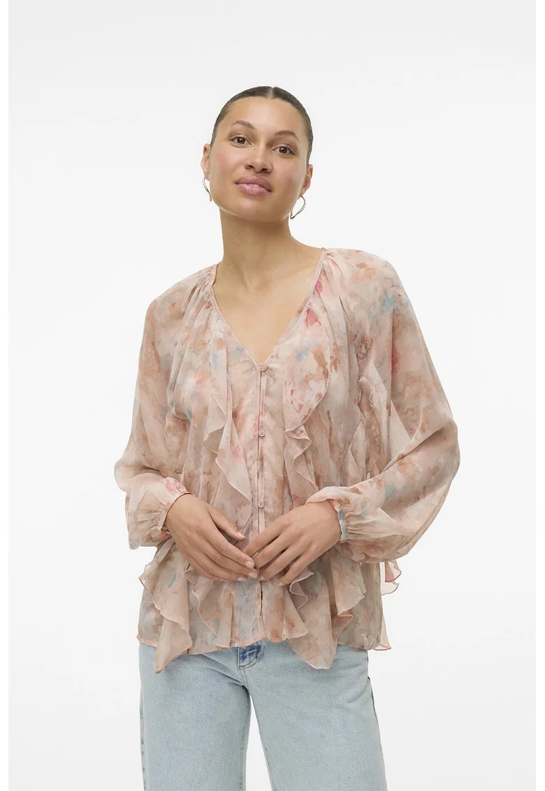 Bluza semitransparenta cu volane, Piersica
