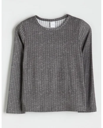 Bluza striata cu decolteu rotund, Gri inchis melange