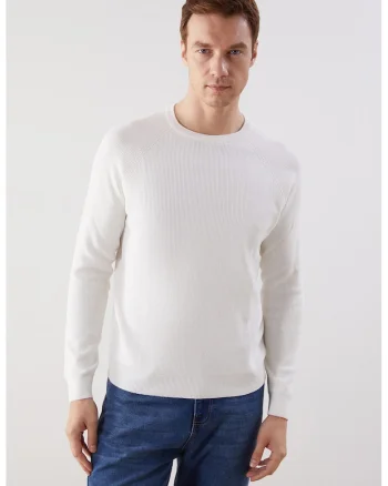 Pulover de bumbac cu maneci raglan, Alb murdar