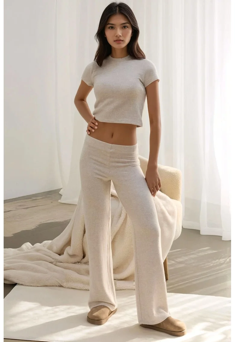 Pantaloni dama,  tricot, Bej Natural,