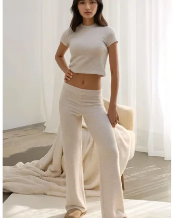 Pantaloni dama,  tricot, Bej Natural,