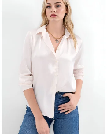 Camasi dama, HiCCUP, camasa cu maneca lunga, satin, crem