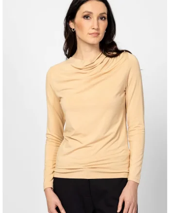 Bluza cu model uni si detaliu drapat, Bej