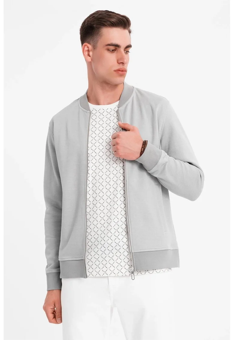 Bluza de trening cu fermoar, Gri cenusiu