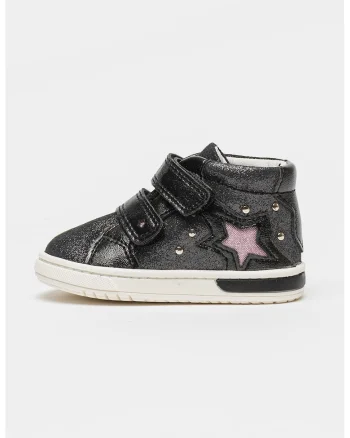 Pantofi sport cu design star si velcro, Negru