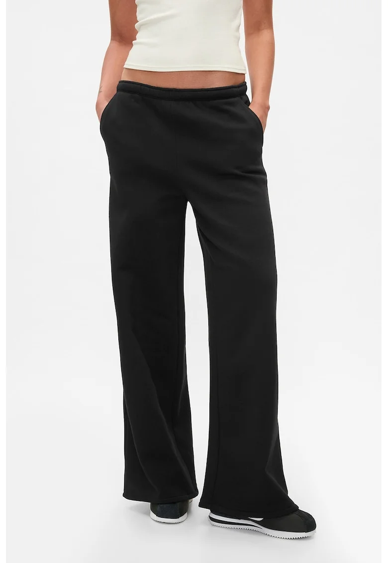 Pantaloni de trening cu croiala ampla si talie medie, Negru