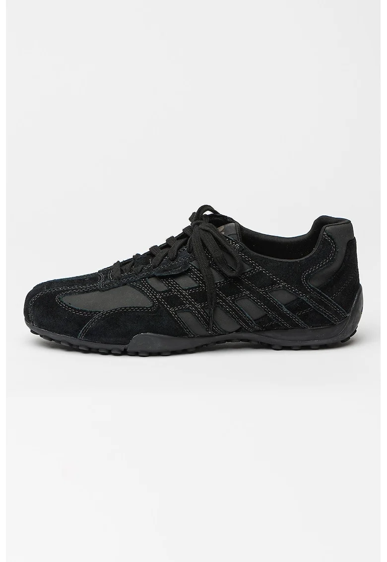 Pantofi sport cu garnituri din piele intoarsa si sireturi, Negru