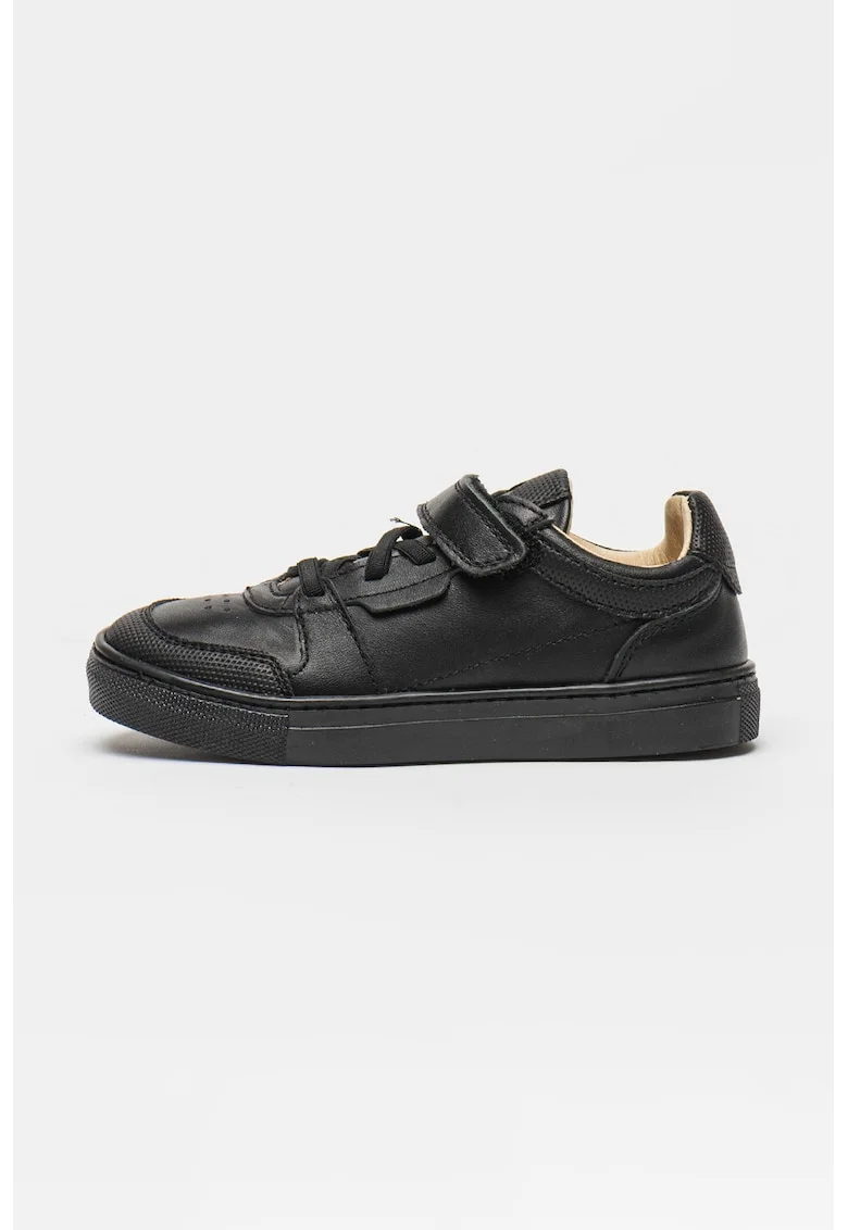 Pantofi sport din piele cu sireturi elastice, Negru