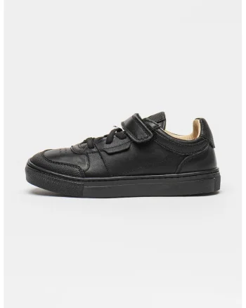Pantofi sport din piele cu sireturi elastice, Negru