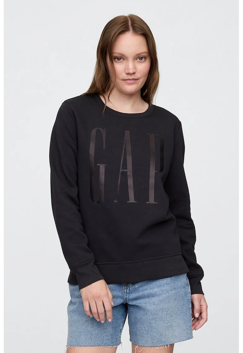 Bluza de trening cu croiala lejera si logo, Negru