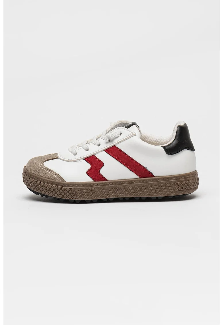 Pantofi sport din piele ecologica cu talpa plata, Alb/Bej