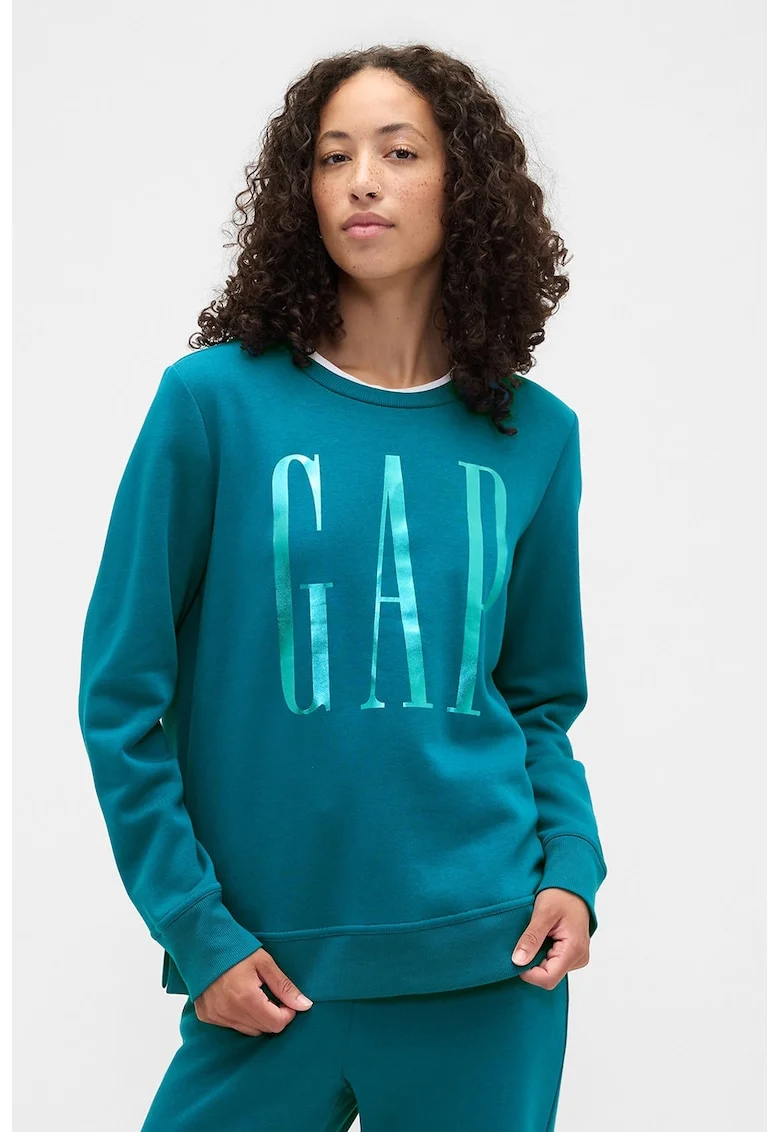 Bluza de trening cu croiala lejera si logo, Turcoaz