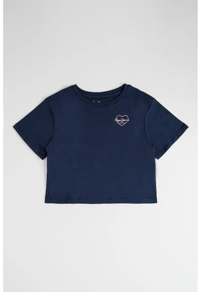 Tricou de bumbac cu decolteu la baza gatului Amanda, Bleumarin