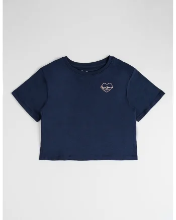 Tricou de bumbac cu decolteu la baza gatului Amanda, Bleumarin