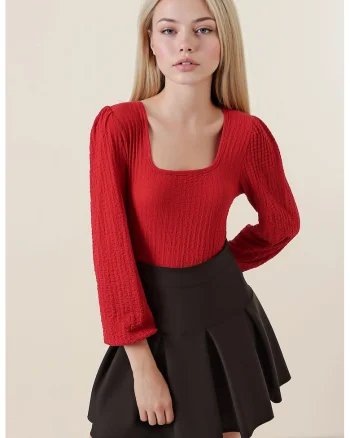 Bluza dama, HiCCUP, decolteu patrat, poliester/lycra, rosu