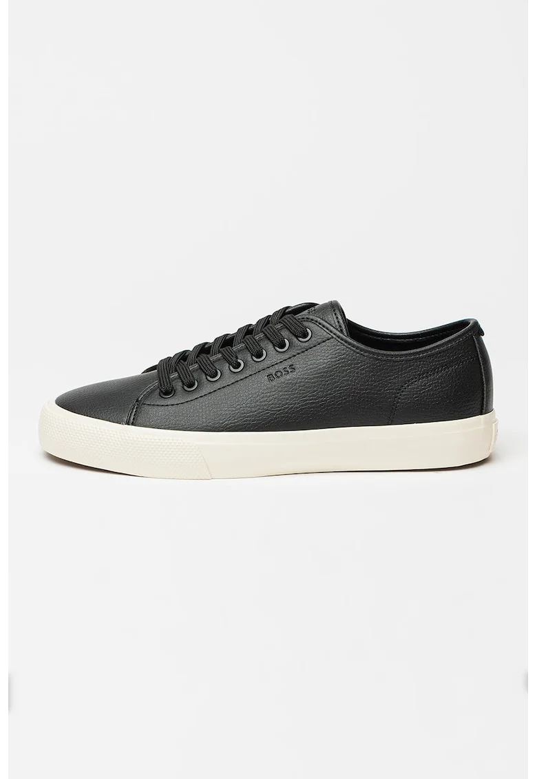Pantofi sport din piele ecologica cu detaliu cu logo in relief, Negru