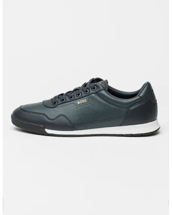 Pantofi sport din piele cu sireturi, Bleumarin