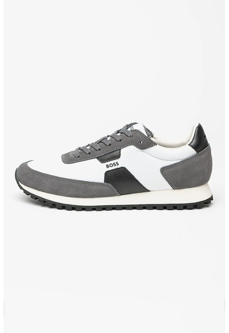 Pantofi sport din material textil cu garnituri din piele intoarsa Parkour, Alb/Negru/Gri antracit