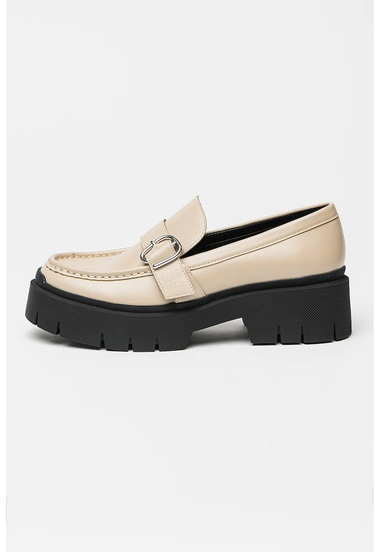 Pantofi loafer din piele ecologica cu talpa demi-wedge, Maro taupe deschis