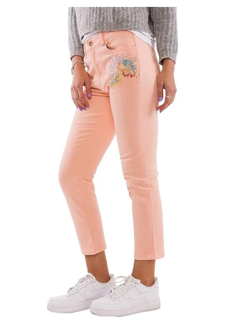 Blugi skinny crop cu broderie