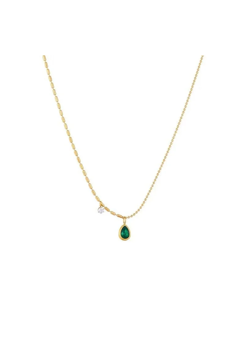 Colier auriu, din otel inoxidabil, suflat cu aur 18k, delicat, cu pietre din zirconiu, Edvina C1