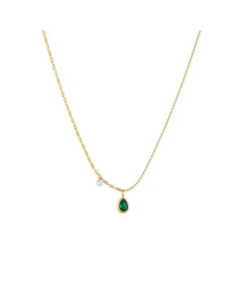 Colier auriu, din otel inoxidabil, suflat cu aur 18k, delicat, cu pietre din zirconiu, Edvina C1